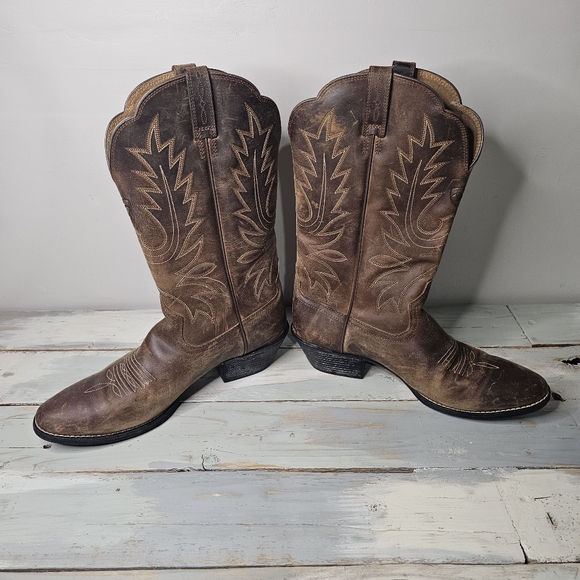 Ariat | Heritage R Toe Westerm Cowgirl Boots In Distressed Brown Size 10 B - Picture 5 of 11